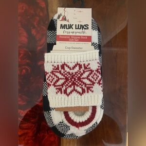 MUK LUKS Thermal Insulated Lounge Slipper Socks and Cup Sweater Gift Set WARM